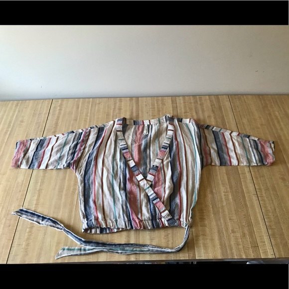 Crop Top Faux Wrap Striped Drawstring Waist GIRL KRAZY Colorful Size M - Picture 3 of 4